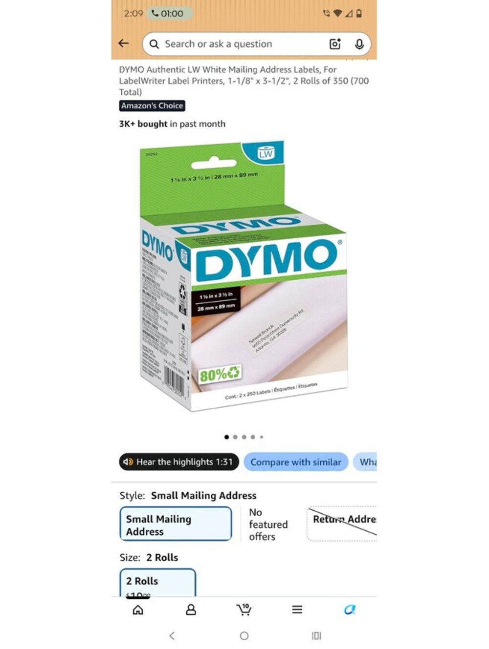 DYMO Authentic LW White Mailing Address Labels, For LabelWriter